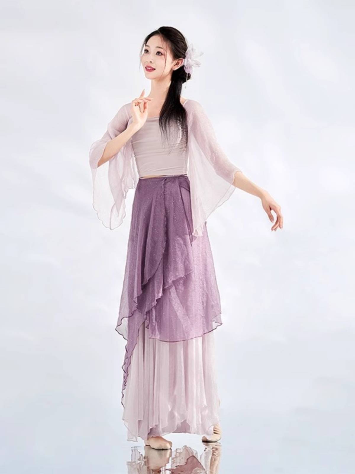 New classical dance clothing summer fairy, elegant Chinese dance horn sleeve body rhyme gauze loose skirt performance suit