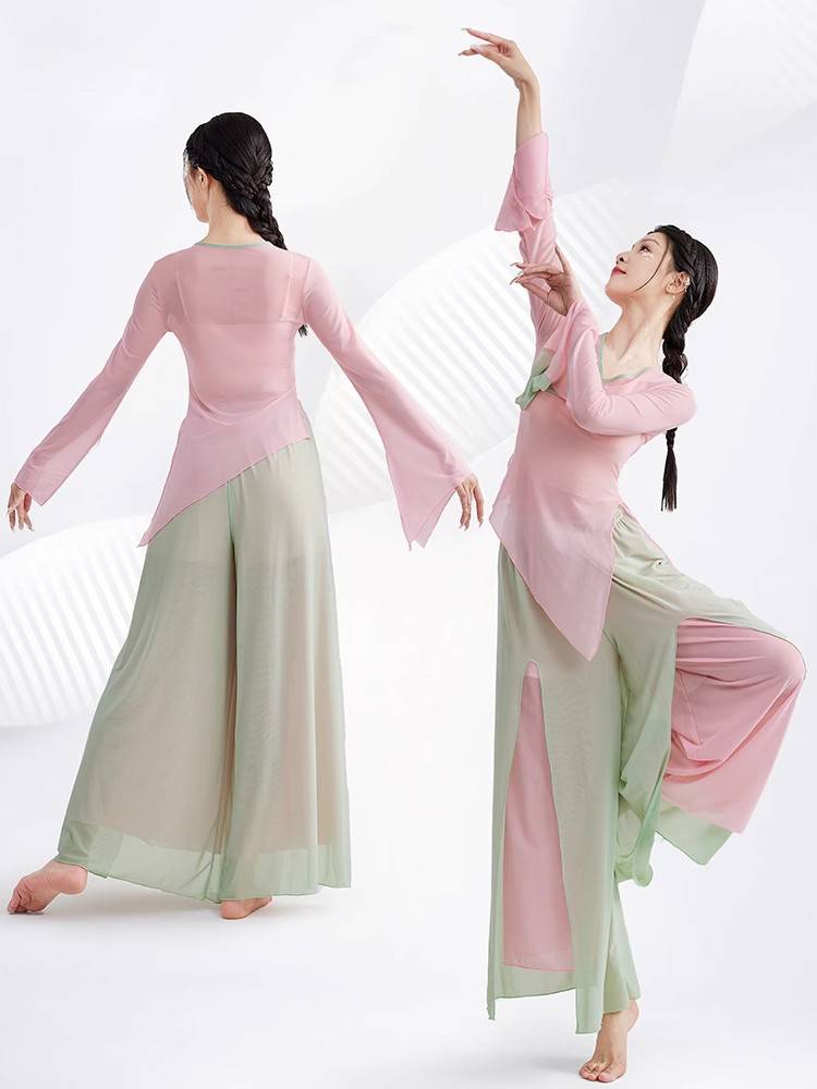 Classical dance yarn female pink top, elegant body, rhyme Chinese dance ancient style dance practice performance set