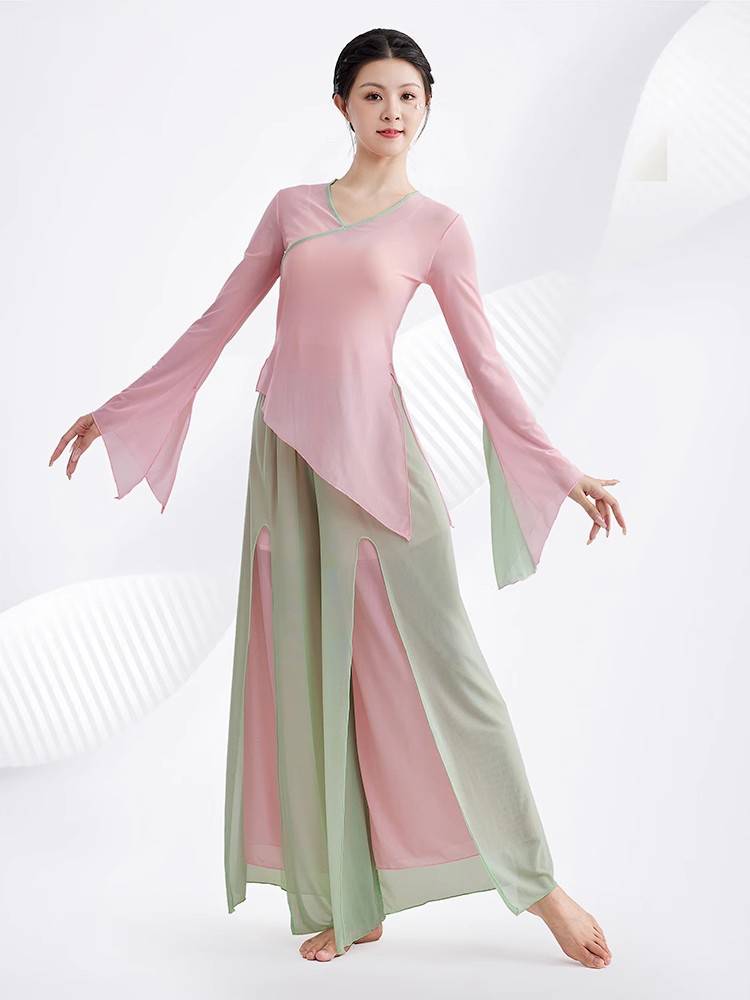 Classical dance yarn female pink top, elegant body, rhyme Chinese dance ancient style dance practice performance set