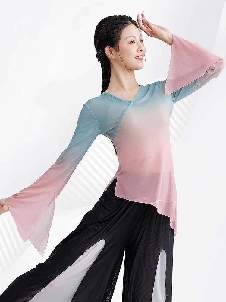 Classical dance yarn female pink top, elegant body, rhyme Chinese dance ancient style dance practice performance set