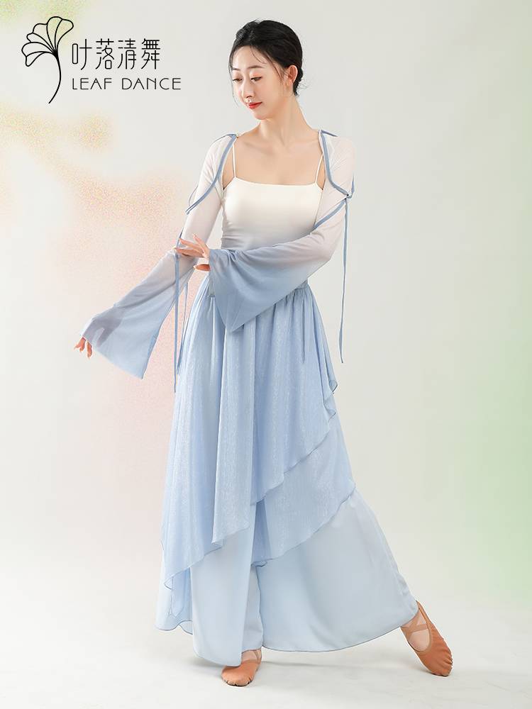 Ye Luo Qing dance classical dance double -layer wide -leg crystal fluorescent trousers practice Chinese dance modern national dance elegant gauze pants