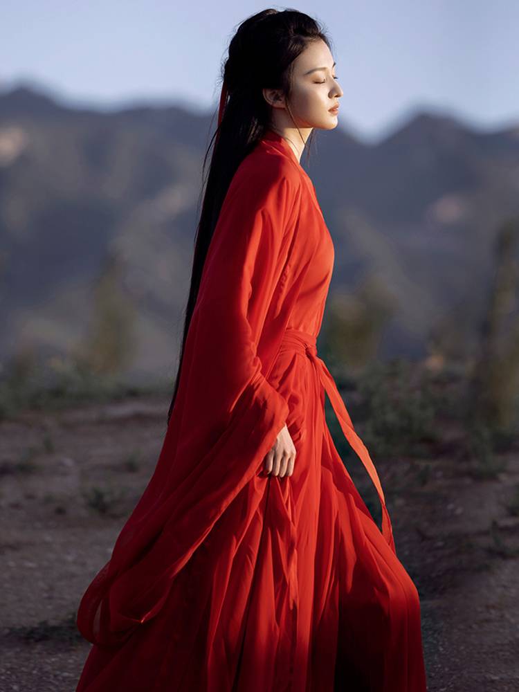 Red Wei and Jin ancient style martial arts costume Han clothing female Chinese style classical dance performance suit suits super fairy gas elegant