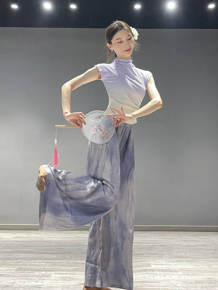 Modern dance service female Xia Gao's body gradient short -sleeved dance top classical dance exercise body training suit
