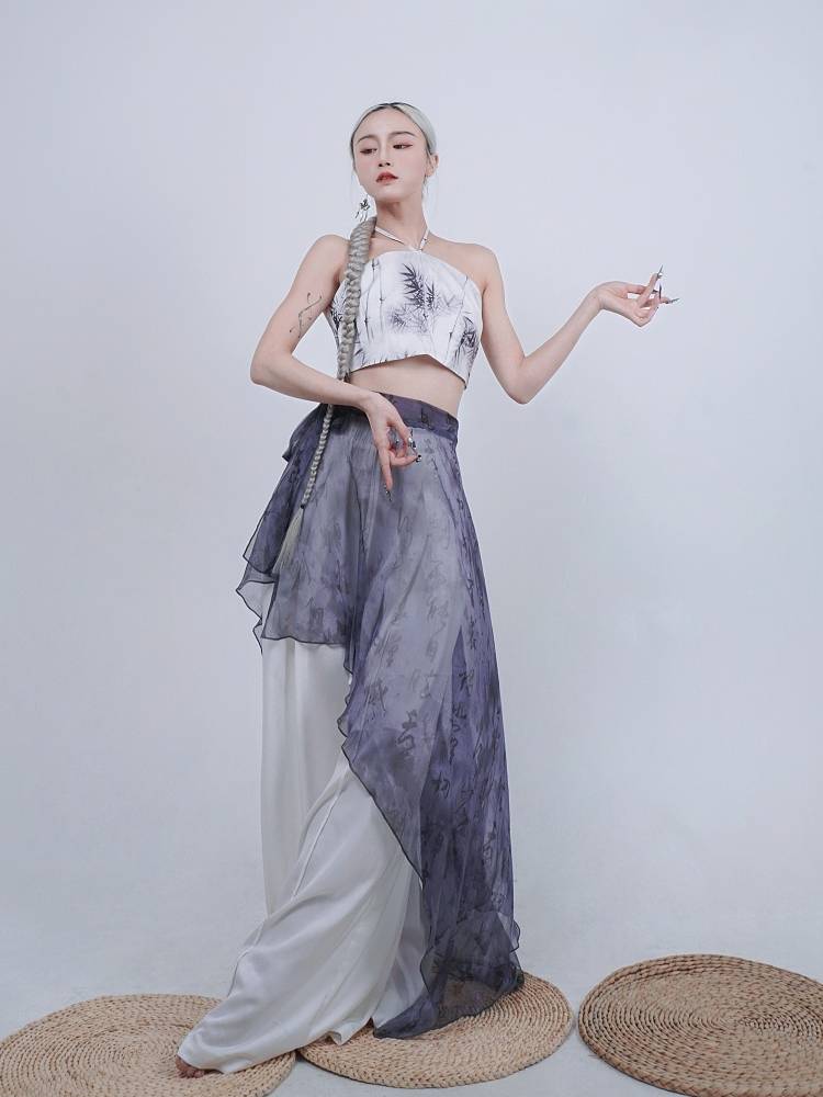 Rour [Original versatile skirt] National style dance clothing line printing skirt brush pattern elegant apron