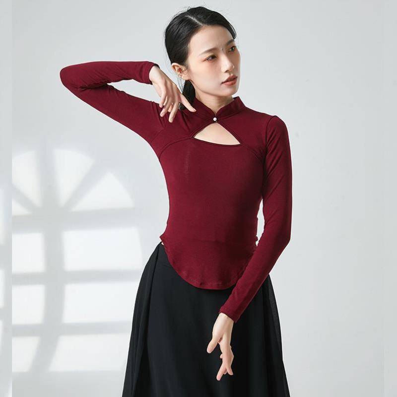New classical dance dance clothing female fashion hollow cheongsam lead seven -point sleeve exercise suit slimming thin body clothes