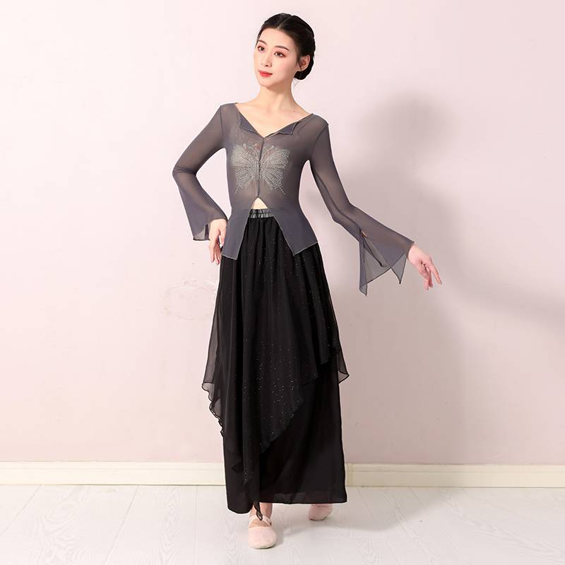 Classical dance hot drilling rhyme gauze Chinese dance service modern dance exercise clothes shape clothes jacket set