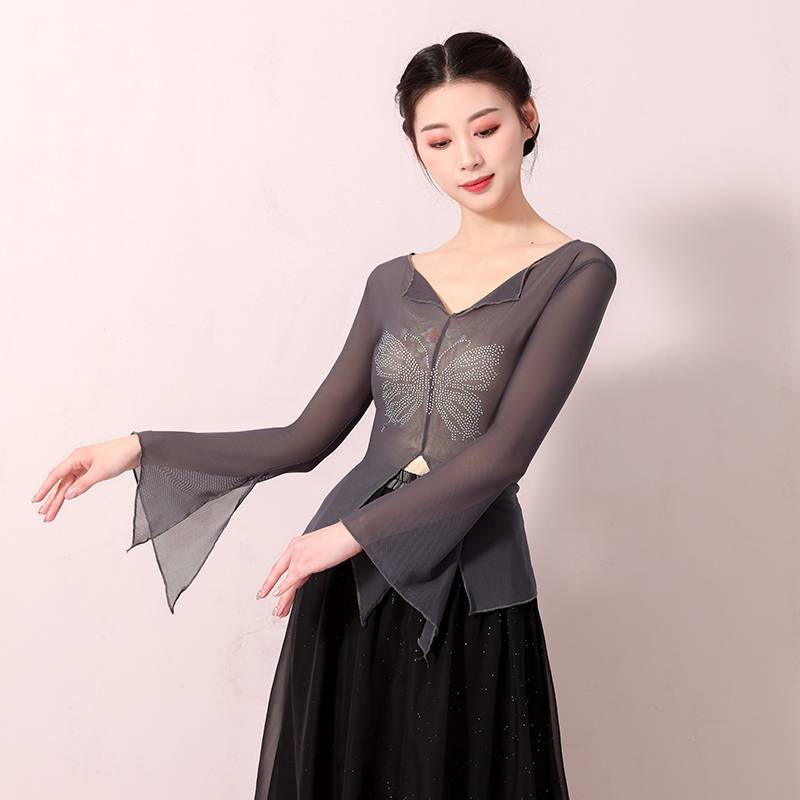 Classical dance hot drilling rhyme gauze Chinese dance service modern dance exercise clothes shape clothes jacket set