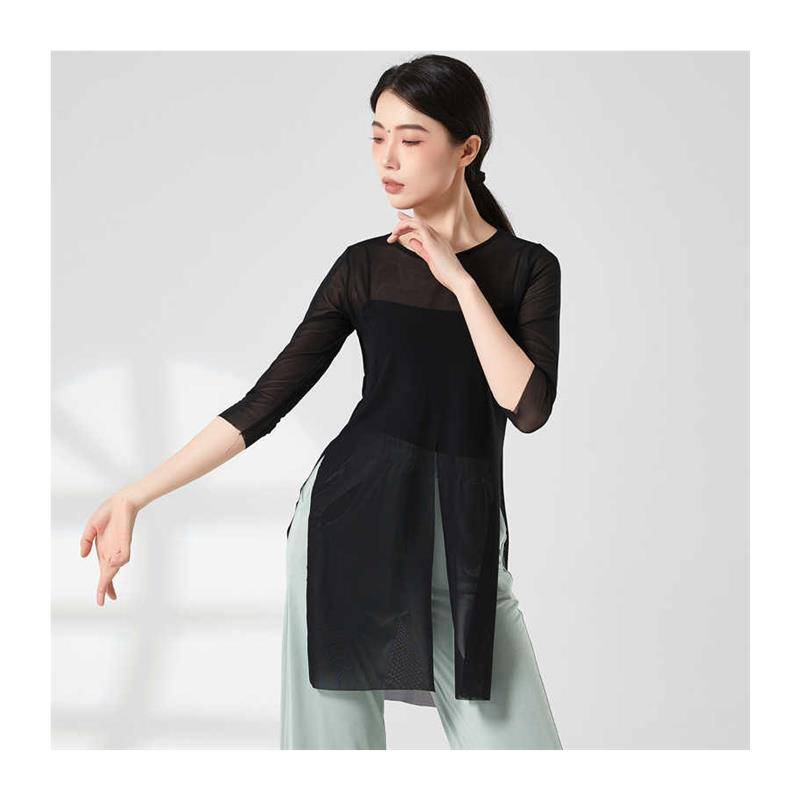 Classical dance body rhyme gauze female adult dance exercise, elastic net gauze top modern national dance performance service summer