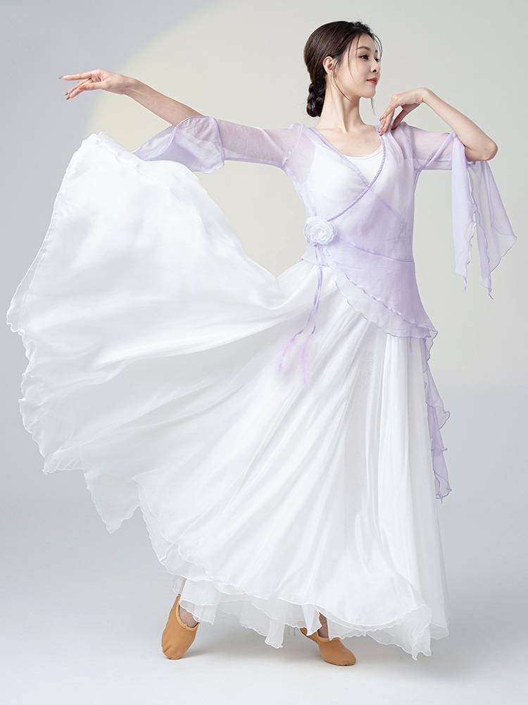 Classical dance watch performance clothing female new cardigan dance top white big skirt, elegant dance dance body rhyme gauze