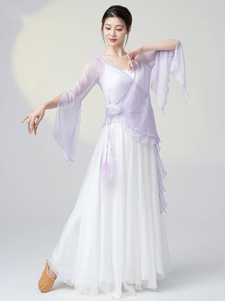 Classical dance watch performance clothing female new cardigan dance top white big skirt, elegant dance dance body rhyme gauze