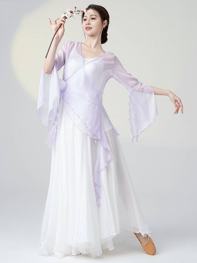 Classical dance watch performance clothing female new cardigan dance top white big skirt, elegant dance dance body rhyme gauze