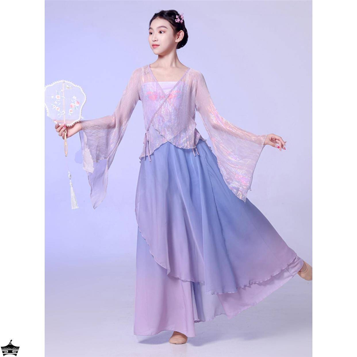 Children's dance clothing, rhyme, merit, elegant pants skirt, girl gauze, Chinese fan dance classical dance performance service