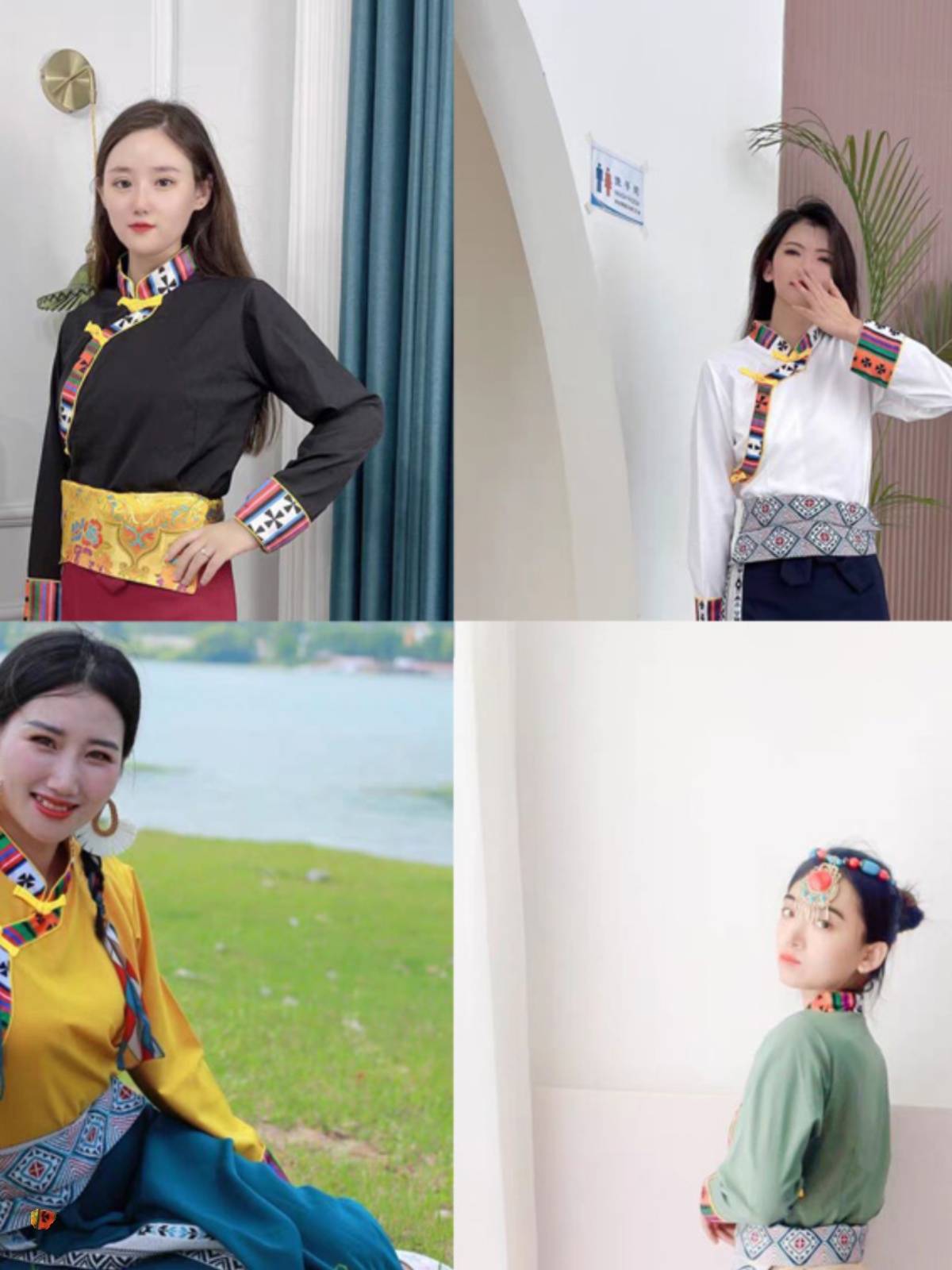 Tibetan women in national dance costumes with long-sweet pan-sweet shirts for the summer
