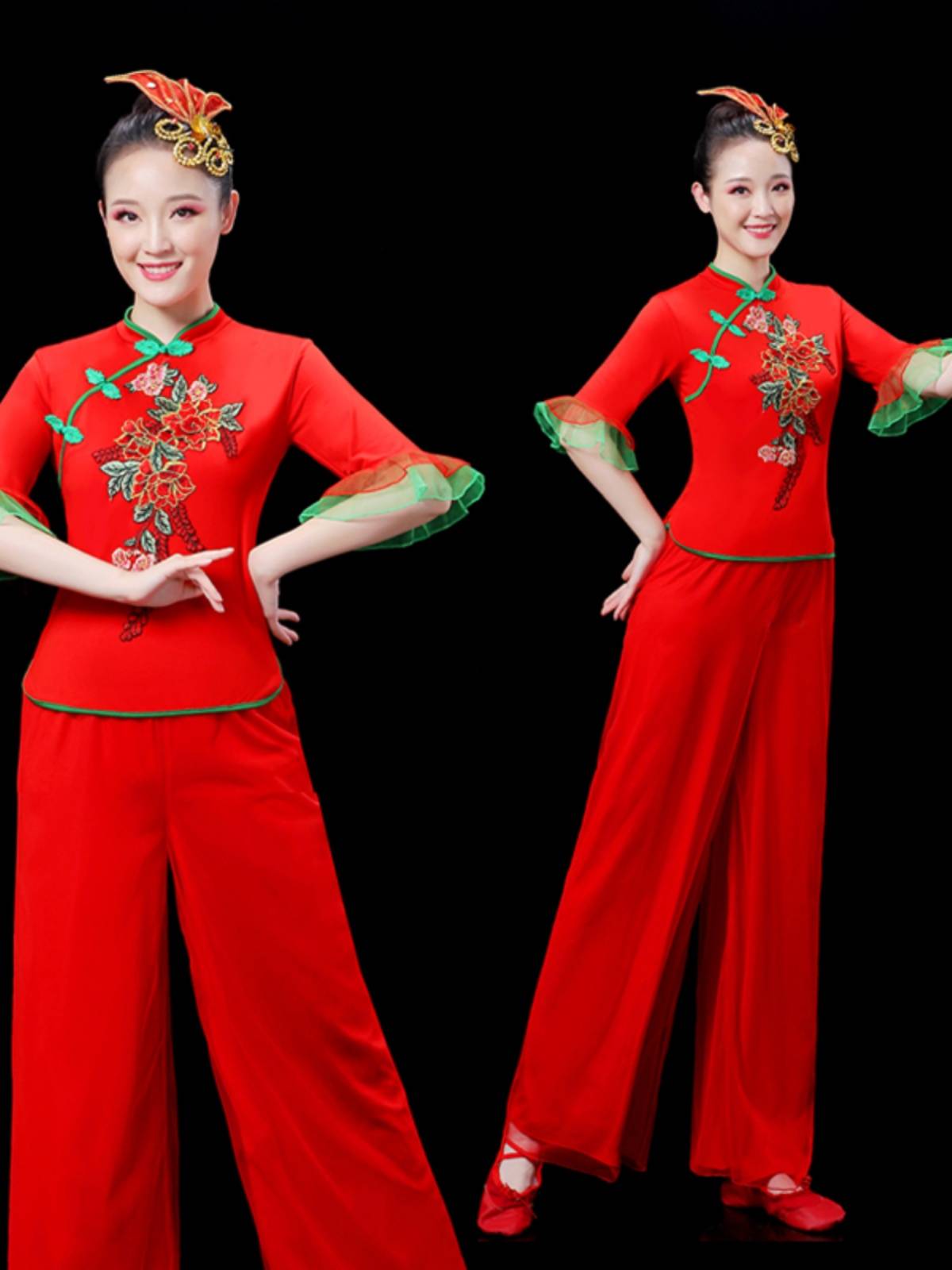 Square dance Yangge clothing female summer 2024 new set middle -aged and elderly national dance fan dance watch performance clothing