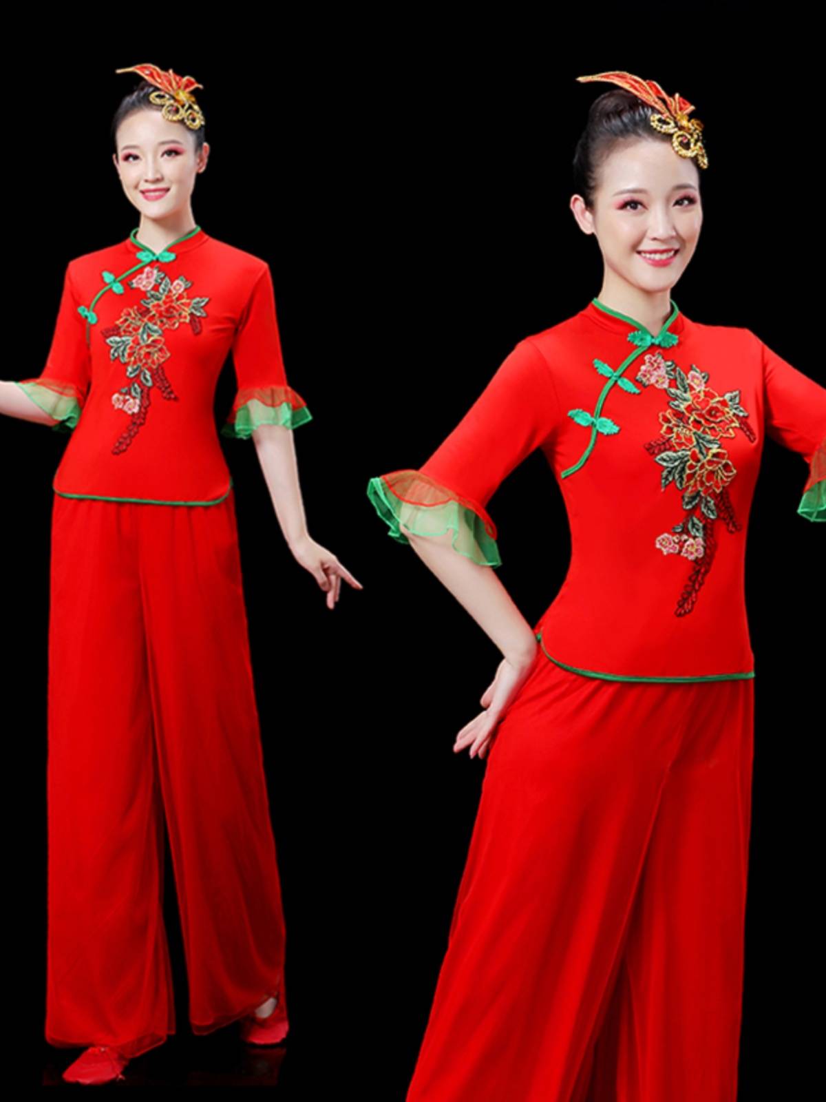 Square dance Yangge clothing female summer 2024 new set middle -aged and elderly national dance fan dance watch performance clothing