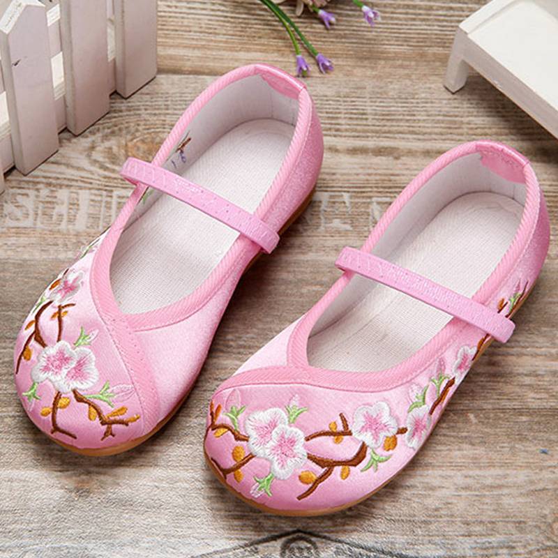 Hanfu girl embroidered flower shoes children old Beijing cloth shoes national style princess shoes ancient style performance dance performance shoes