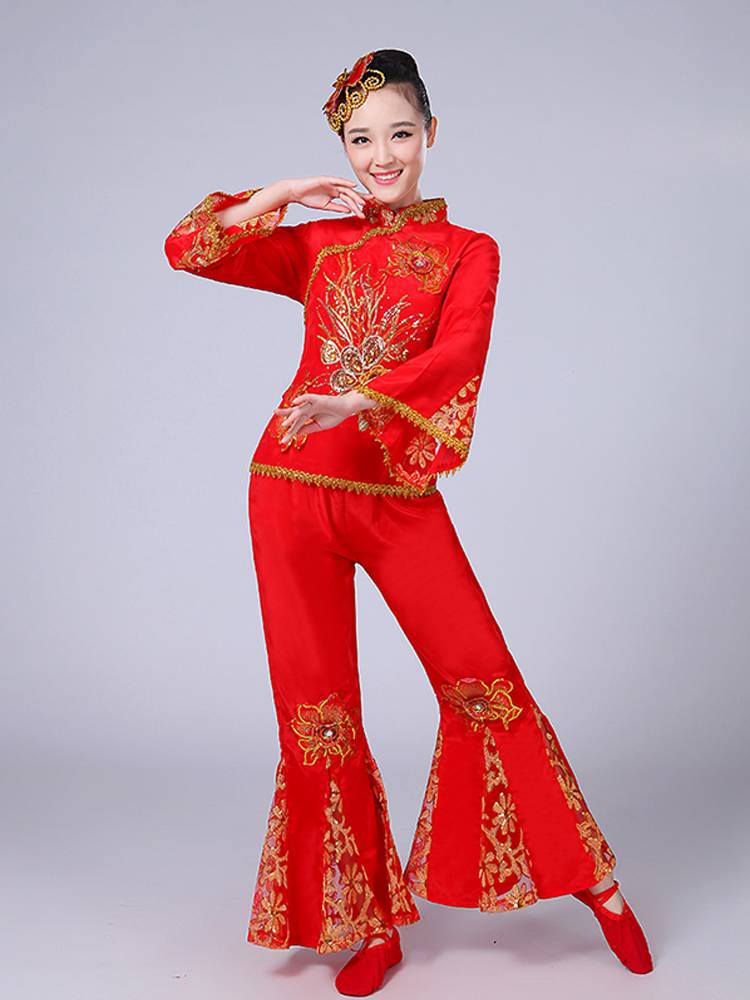 2024 new ethnic classical waist drum fan dance suits Yangge service women's adult square dance dance performance service