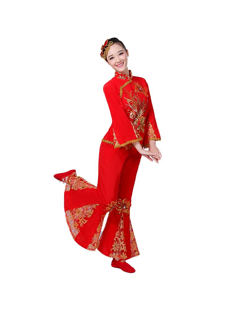 2024 new ethnic classical waist drum fan dance suits Yangge service women's adult square dance dance performance service