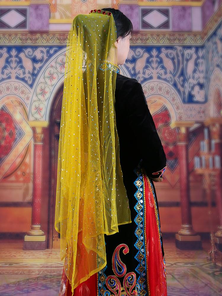 Xinjiang dance characteristic flower hat, veil, ethnic style square dance head jewelry female Uyghur national dance shows gauze scarf
