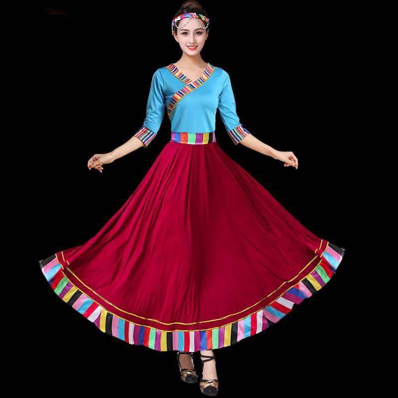 Douyin same Tibetan dance performance clothing ethnic style large placing C skirt practice clothes dancing dancing clothes two pieces of wide