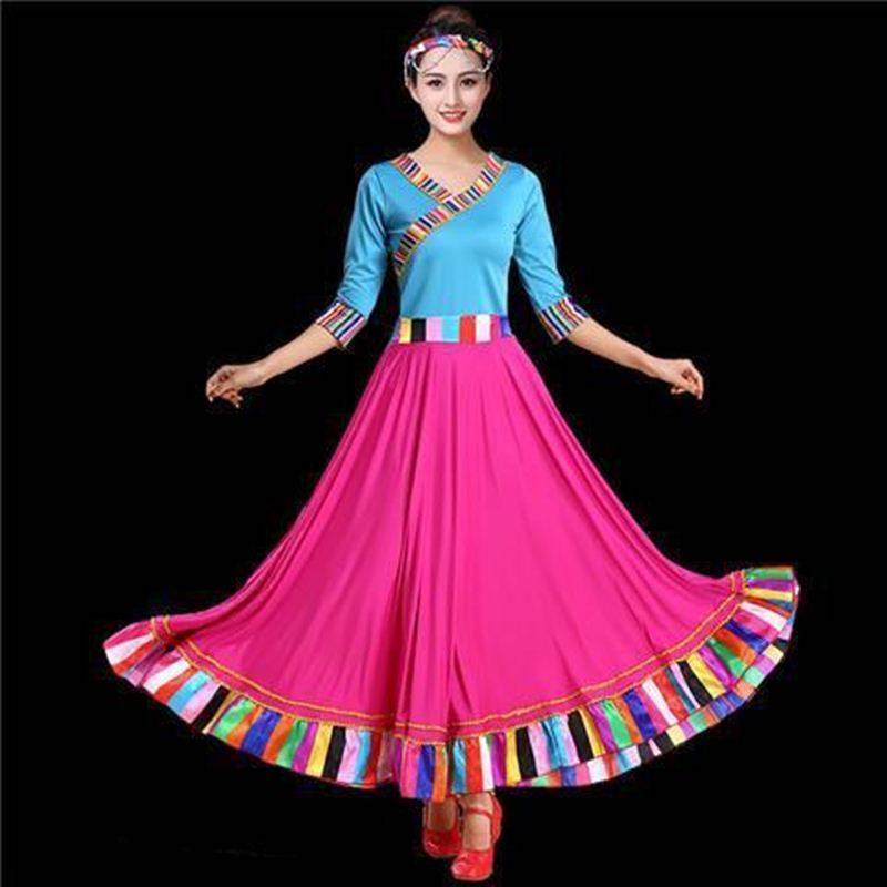 Douyin same Tibetan dance performance clothing ethnic style large placing C skirt practice clothes dancing dancing clothes two pieces of wide