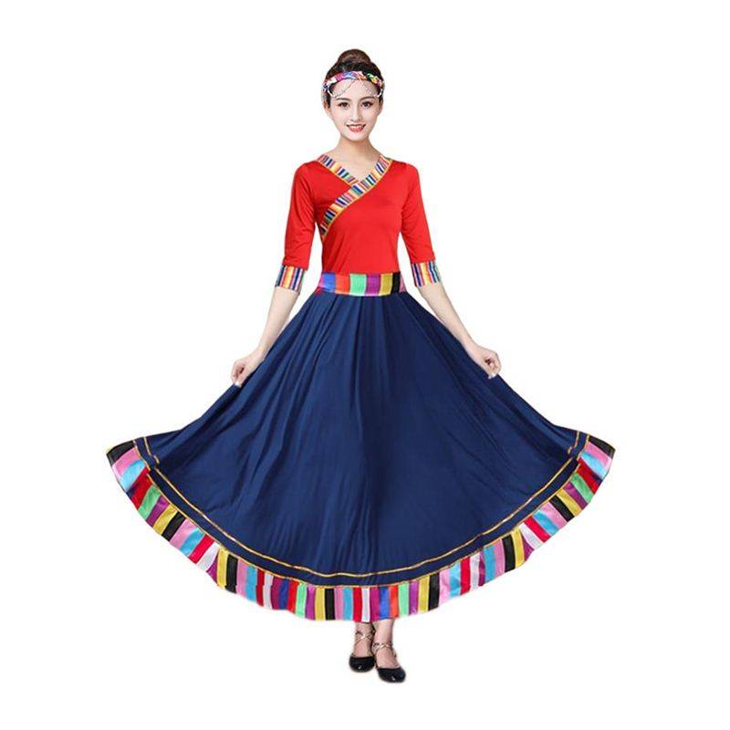 Douyin same Tibetan dance performance clothing ethnic style large placing C skirt practice clothes dancing dancing clothes two pieces of wide