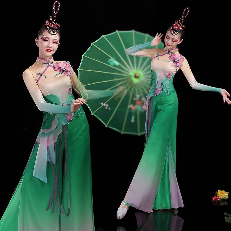 Classical Dance Performance Servant Female Fresh and Fresh Yangge Server Lotus Yonghe Plaza Dance Civilian Dance Umbrella Dance Set