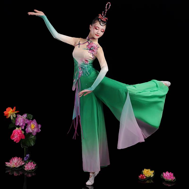 Classical Dance Performance Servant Female Fresh and Fresh Yangge Server Lotus Yonghe Plaza Dance Civilian Dance Umbrella Dance Set