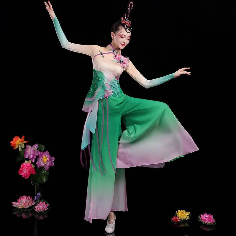 Classical Dance Performance Servant Female Fresh and Fresh Yangge Server Lotus Yonghe Plaza Dance Civilian Dance Umbrella Dance Set