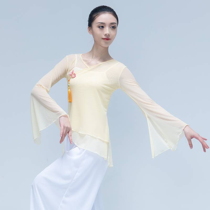 Classical dance body rhyme yae Modern dance exercises, loose long -sleeved female top national stage mesh performance service