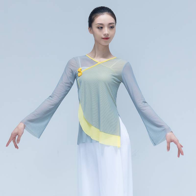 Classical dance body rhyme yae Modern dance exercises, loose long -sleeved female top national stage mesh performance service