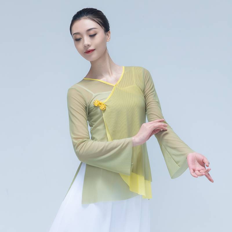 Classical dance body rhyme yae Modern dance exercises, loose long -sleeved female top national stage mesh performance service