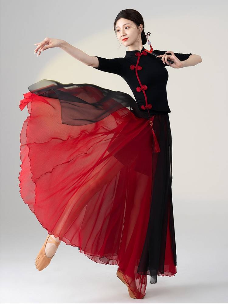 Classical dance cheongsam improved dance service Chinese style national dance Modal body rhyme black actress performance long skirt