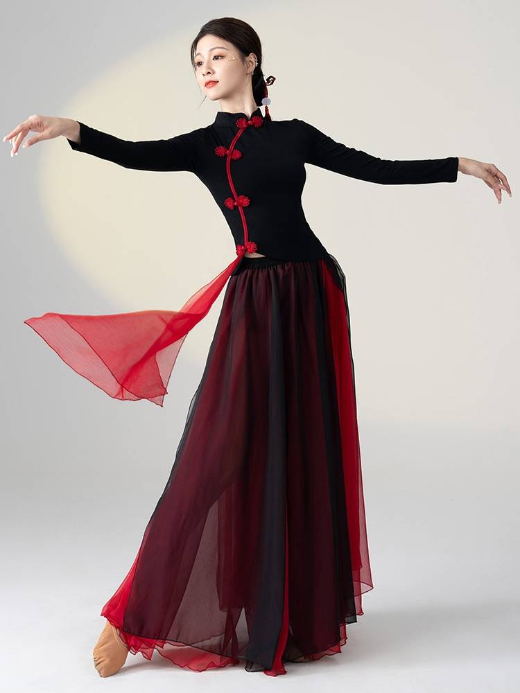 Classical dance cheongsam improved dance service Chinese style national dance Modal body rhyme black actress performance long skirt