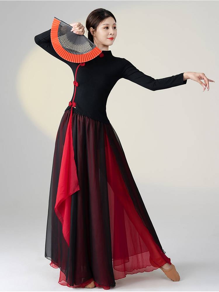 Classical dance cheongsam improved dance service Chinese style national dance Modal body rhyme black actress performance long skirt