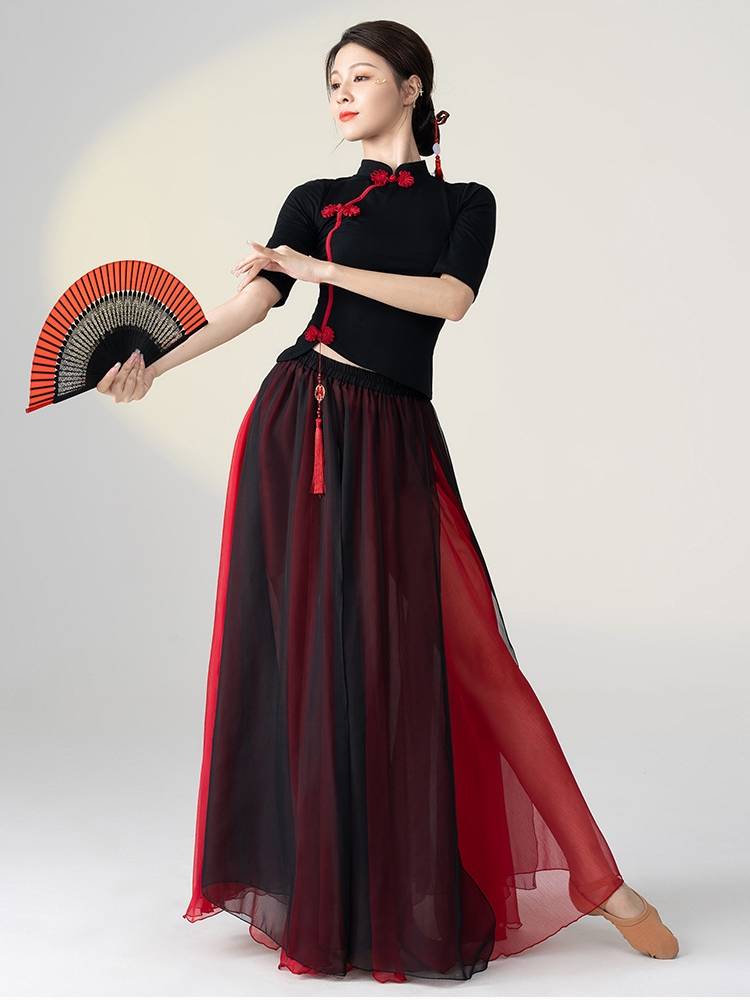 Classical dance cheongsam improved dance service Chinese style national dance Modal body rhyme black actress performance long skirt