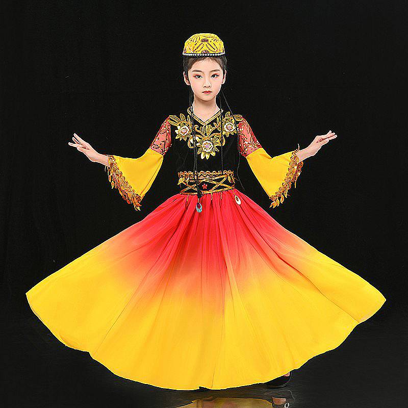 Children's Xinjiang Dance Performance Services Drums 56 ethnic minority minority Uyghur Uyghur dance skirts