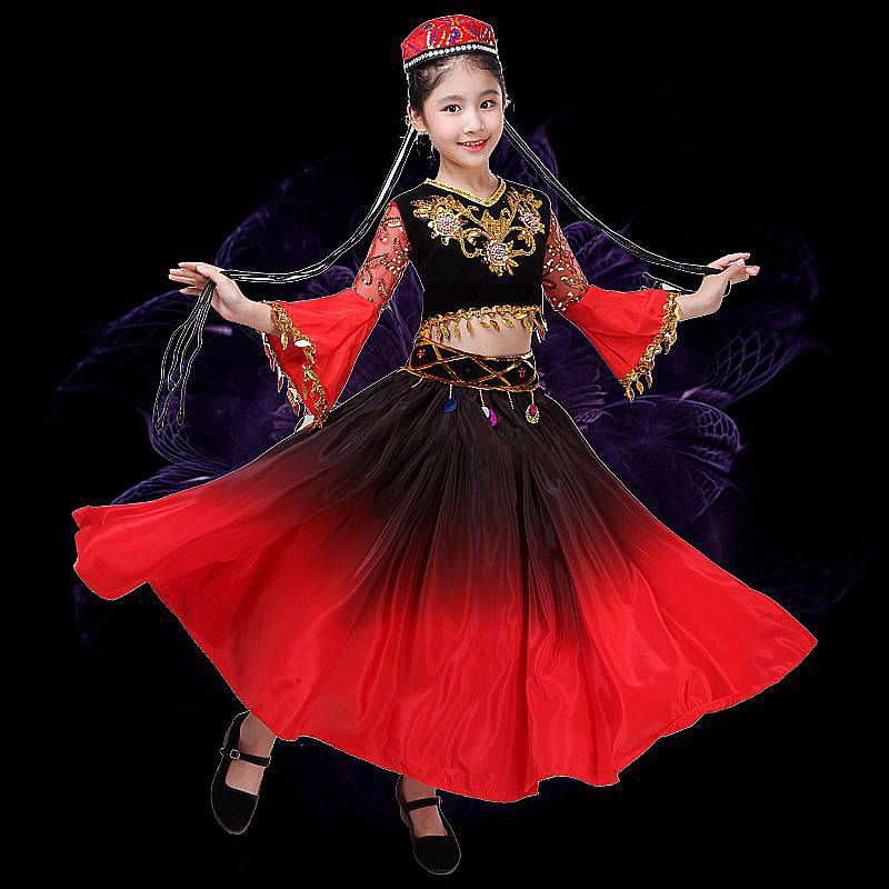 Children's Xinjiang Dance Performance Services Drums 56 ethnic minority minority Uyghur Uyghur dance skirts
