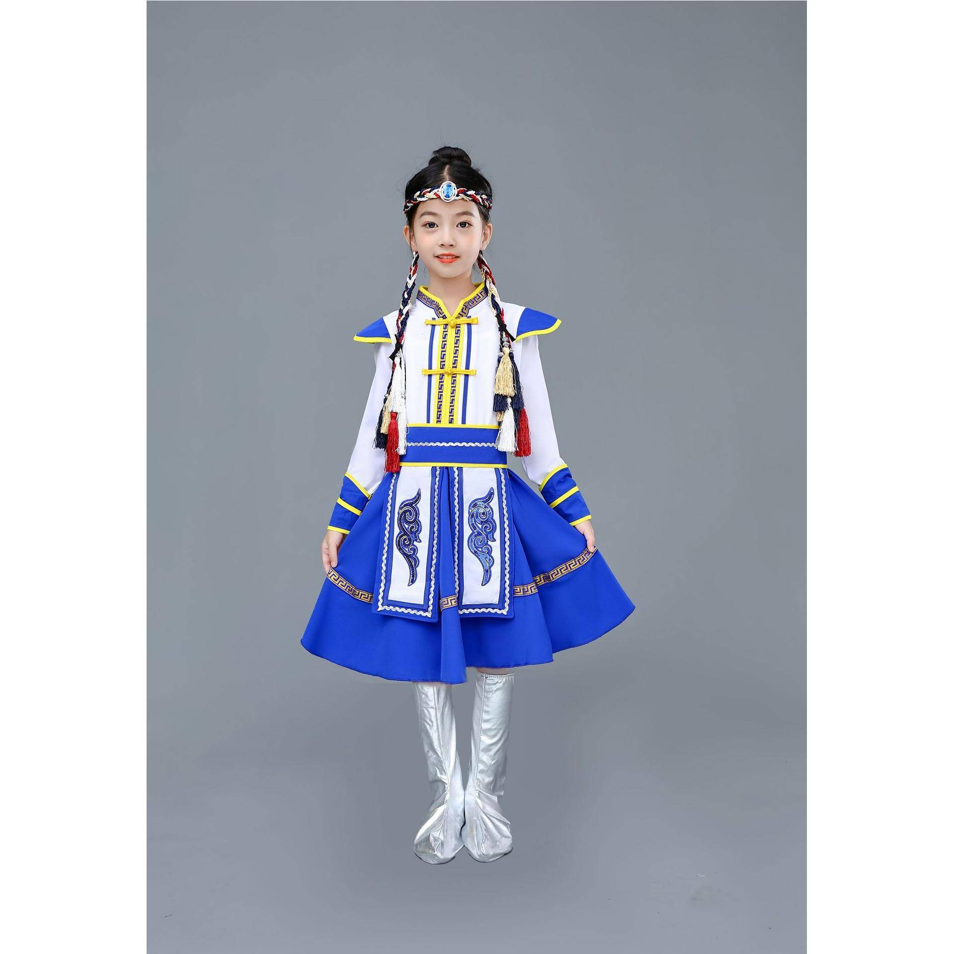 Dance service ethnic style children Mongolian chopsticks dance girls perform red slim robe
