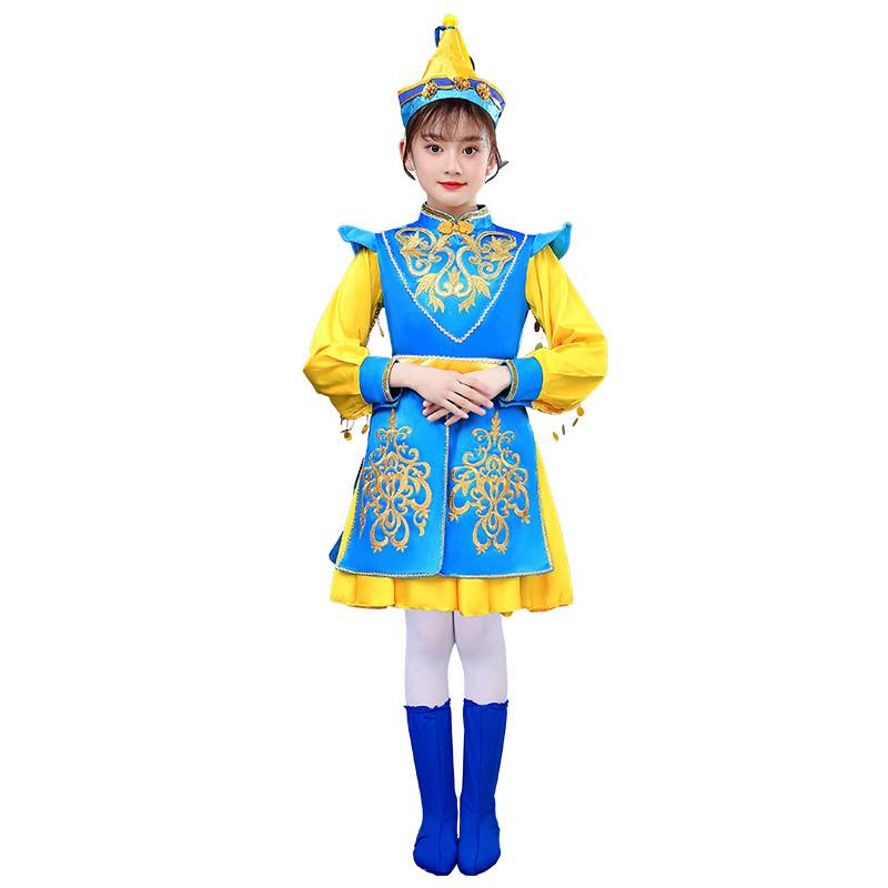 Dance service ethnic style children Mongolian chopsticks dance girls perform red slim robe