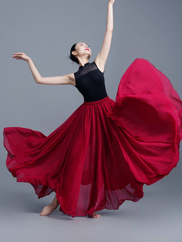 National Chinese style 720 degrees dance practice long skirt adult big gauze skirt Modern classical dance exercise performance service