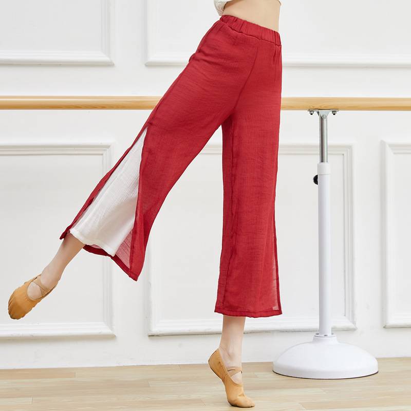 New modern dance exercise pants, cotton, cotton, split, wide -leg pants, classical dance national dance performance dance performance clothing