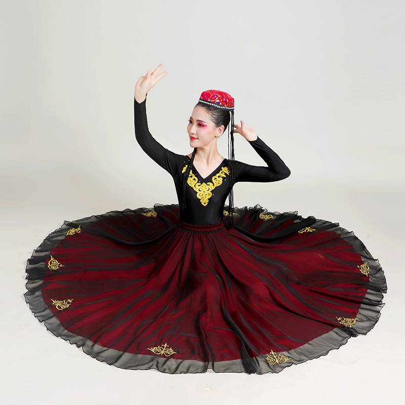 Xinjiang dance skirt, Wei nationality big blooming skirt practice skirt, practice skirt performance, national dance performance clothing girl