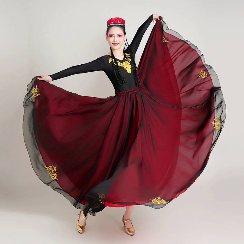 Xinjiang dance skirt, Wei nationality big blooming skirt practice skirt, practice skirt performance, national dance performance clothing girl