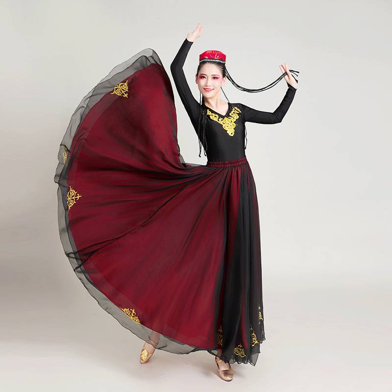 Xinjiang dance skirt, Wei nationality big blooming skirt practice skirt, practice skirt performance, national dance performance clothing girl