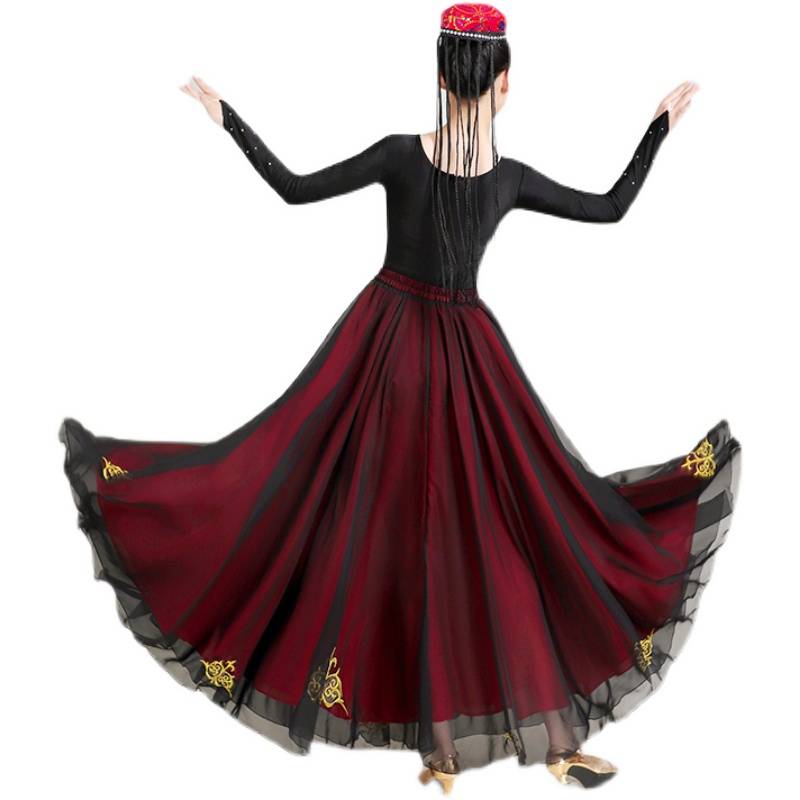 Xinjiang dance skirt, Wei nationality big blooming skirt practice skirt, practice skirt performance, national dance performance clothing girl