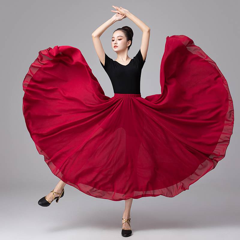 Plaza dance big skirt opening dance exercises, Xinjiang dance practice skirt, national style performance long skirt skirt