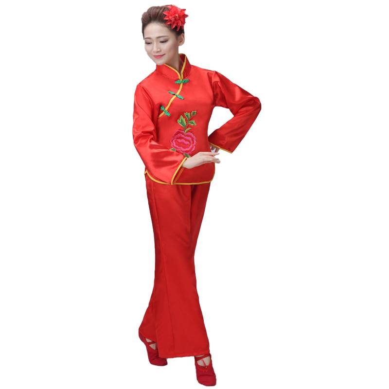 Yangge service female 2020 new suit middle -aged and elderly square dancer dancers dance clothing fan, waist drum service performance clothing