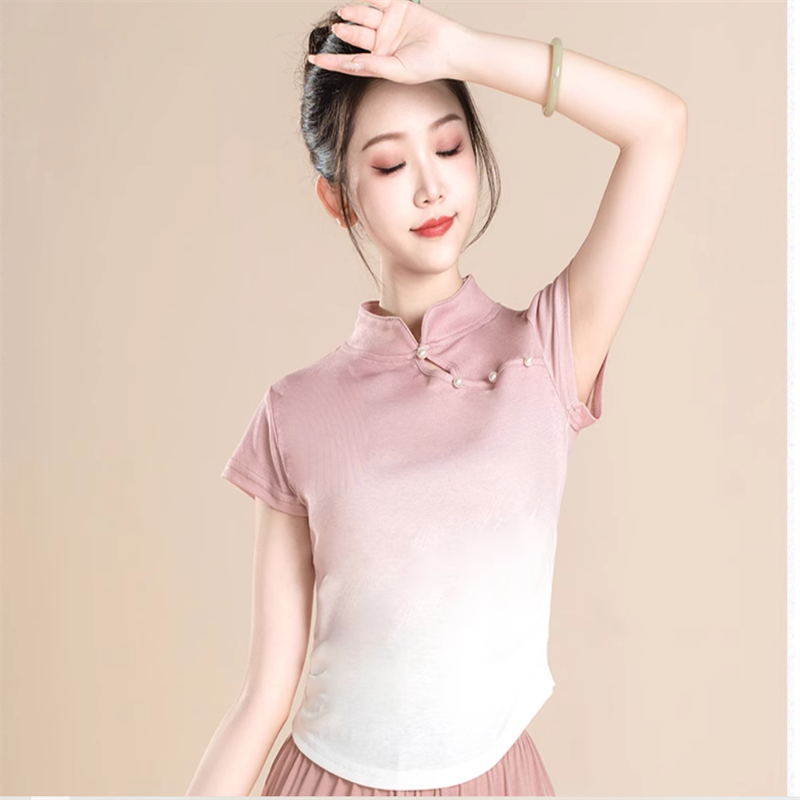 Modern dance clothing short -sleeved top female summer new adult classical dance national dance -shaped sports skills