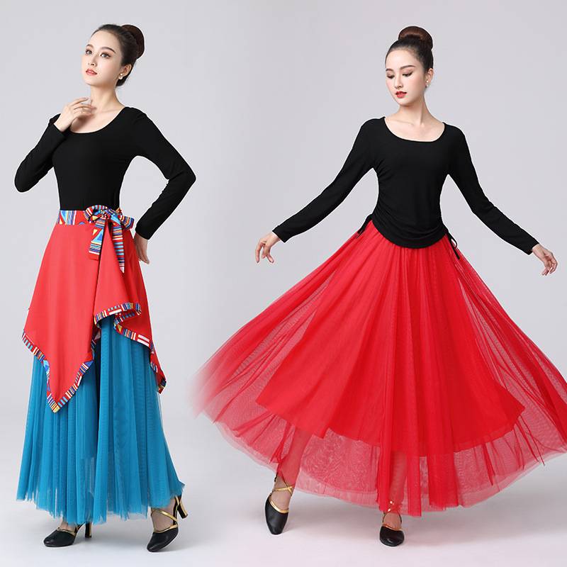 2024 Spring and Summer Saturday Skato Tibetan Dance National Dance Skirt Wild Performance Clothing Dancing Plaza Dance Skin Skirt